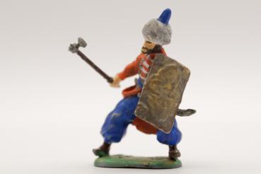 Turk fighting with hammer, square shield and turban